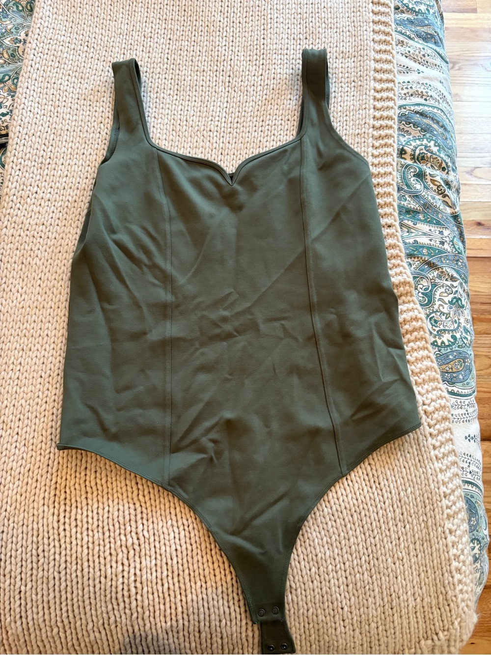 Abercrombie & Fitch Olive Scoop-Neck Stretch Bodysuit